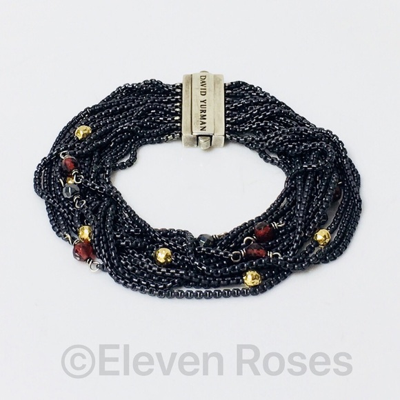 David Yurman Garnet Hematine 16 Row Chain Bracelet - Picture 7 of 7